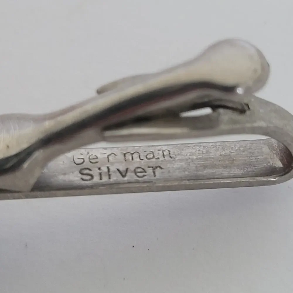 German Silver Tone Tie Bar Clip‎ Stick Clasp Pearl Unbranded Vintage